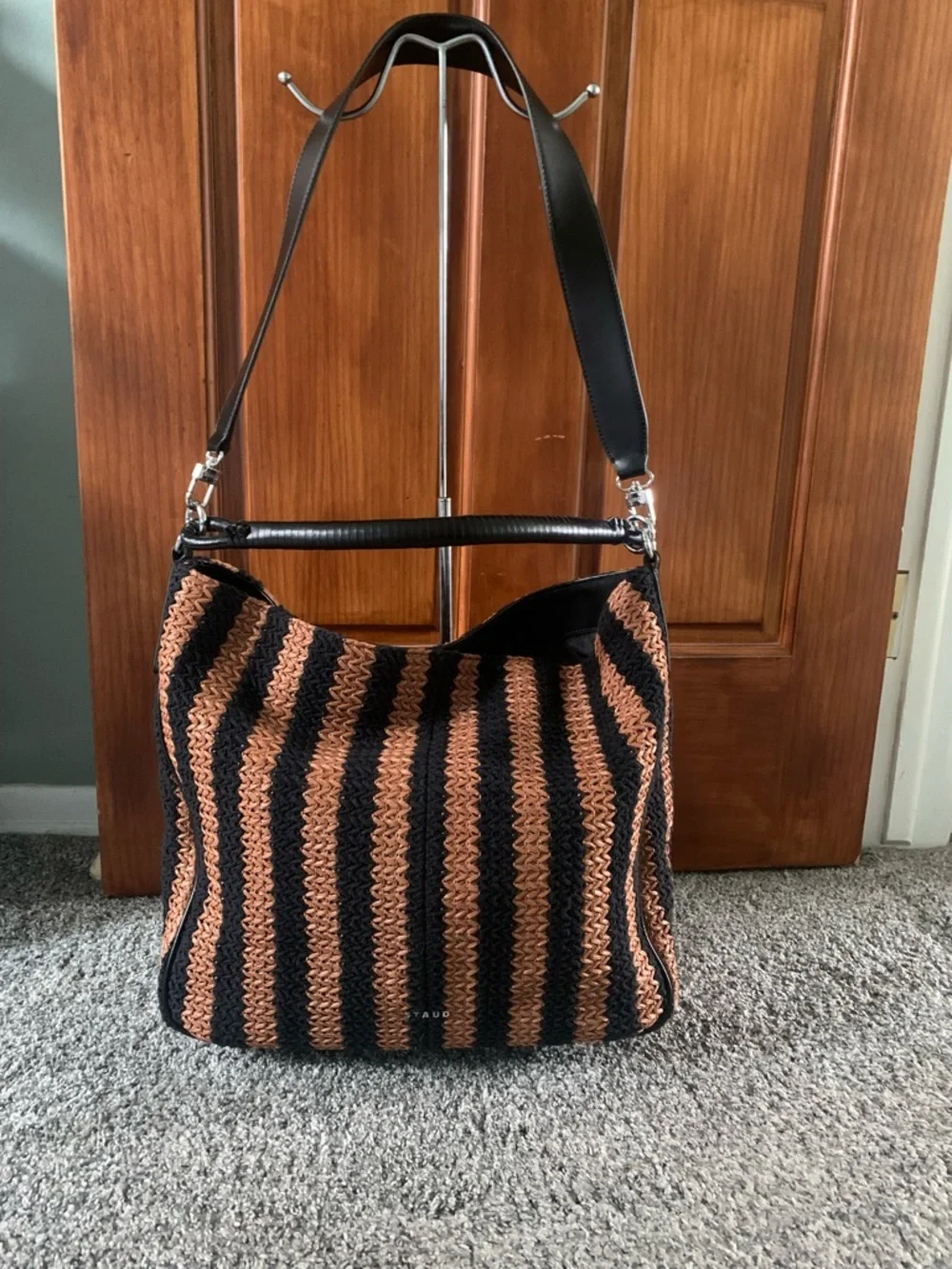 STAUD Perry Striped Woven Hobo Bag with Leather Straps - Picture 4 of 9